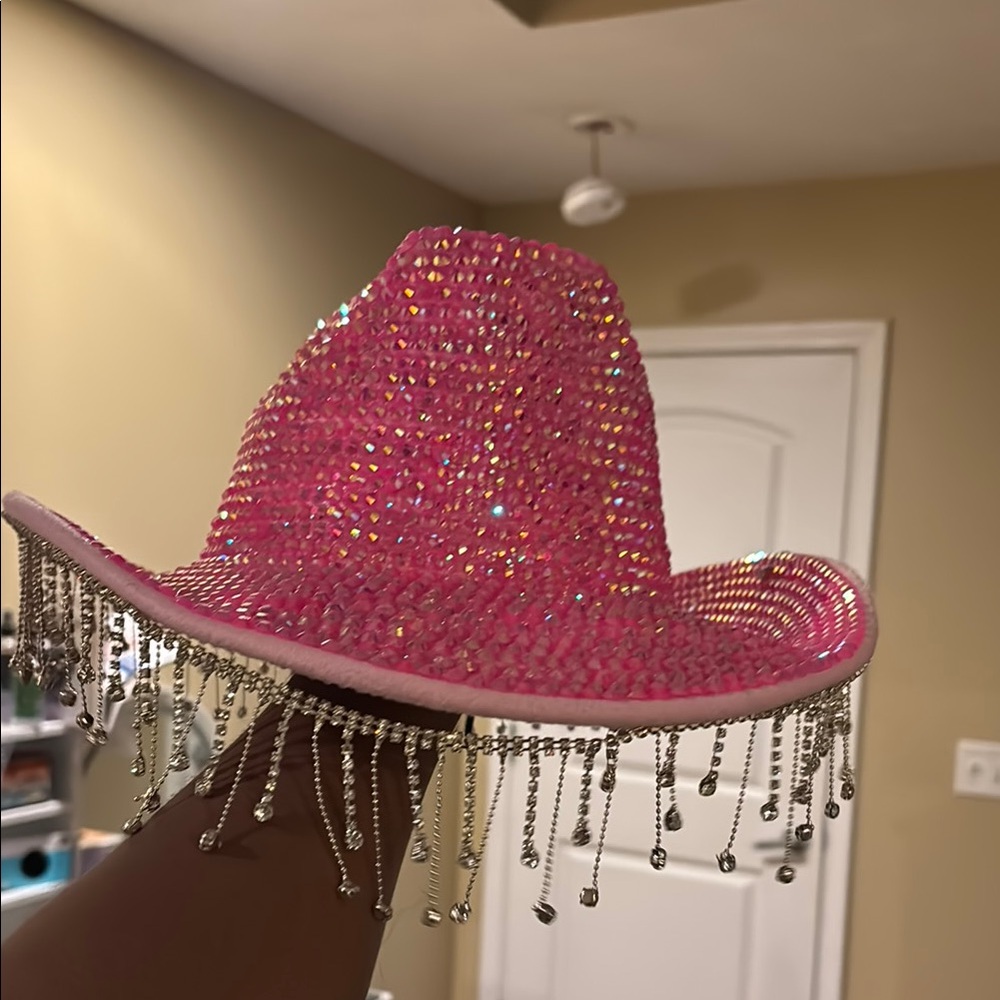 Pink Rhinestone Cowboy Hat with Fringe